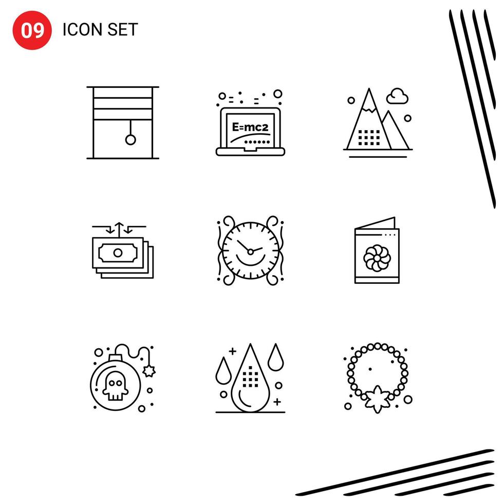 Universal Icon Symbols Group of 9 Modern Outlines of cash flow formula dollar mountains Editable Vector Design Elements