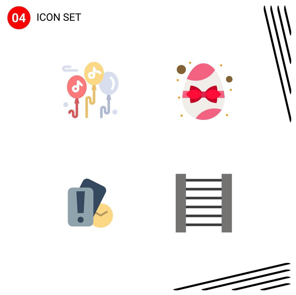 Set of 4 Vector Flat Icons on Grid for balloon holding birthday egg ladder Editable Vector Design Elements