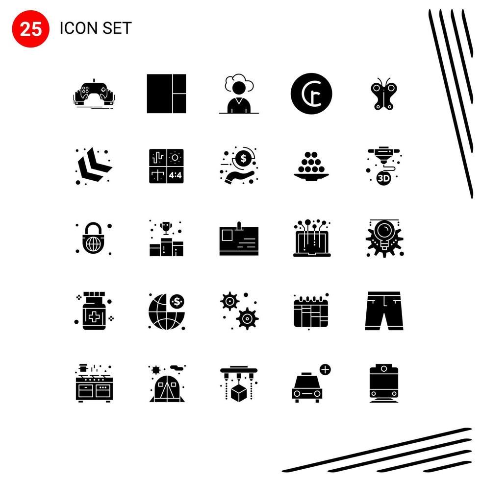 Set of 25 Modern UI Icons Symbols Signs for nature butterfly outsource animal currency Editable Vector Design Elements