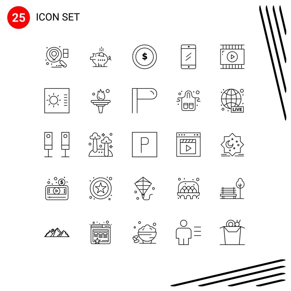 Group of 25 Modern Lines Set for journalist video study business education mobile Editable Vector Design Elements