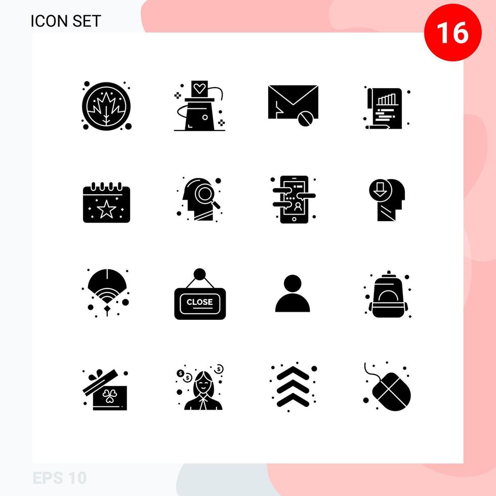 Pictogram Set of 16 Simple Solid Glyphs of paper chart trick bar sms Editable Vector Design Elements