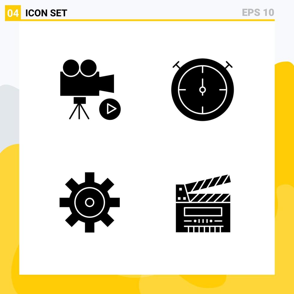 4 User Interface Solid Glyph Pack of modern Signs and Symbols of camera vehicle configuration movie timer cut Editable Vector Design Elements