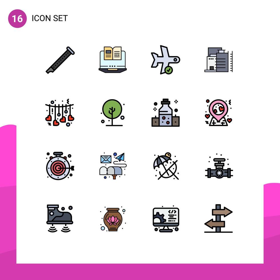16 Universal Flat Color Filled Lines Set for Web and Mobile Applications industry construction hardware building transport Editable Creative Vector Design Elements