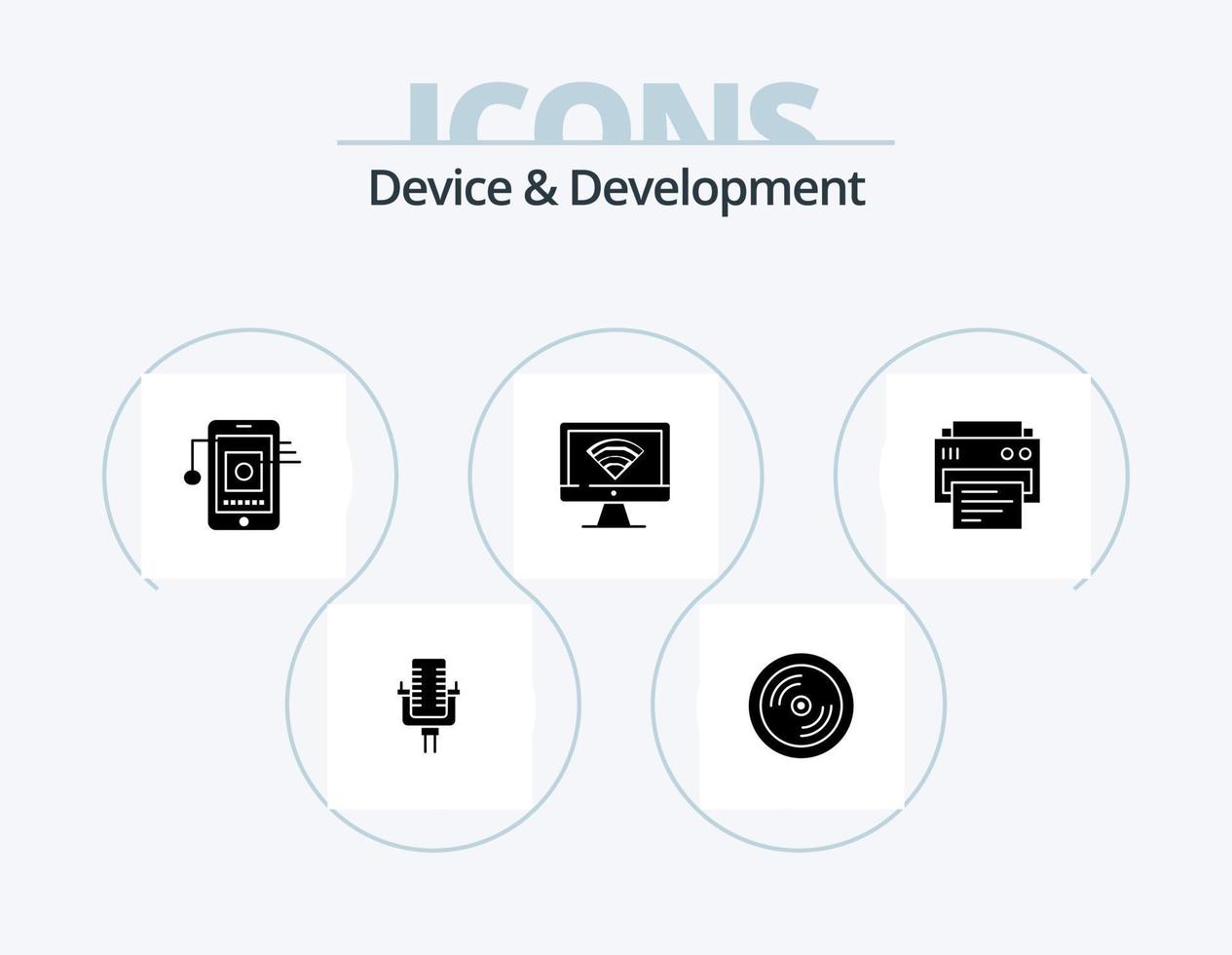 Device And Development Glyph Icon Pack 5 Icon Design. print. signal. mobile . wifi. computer vector