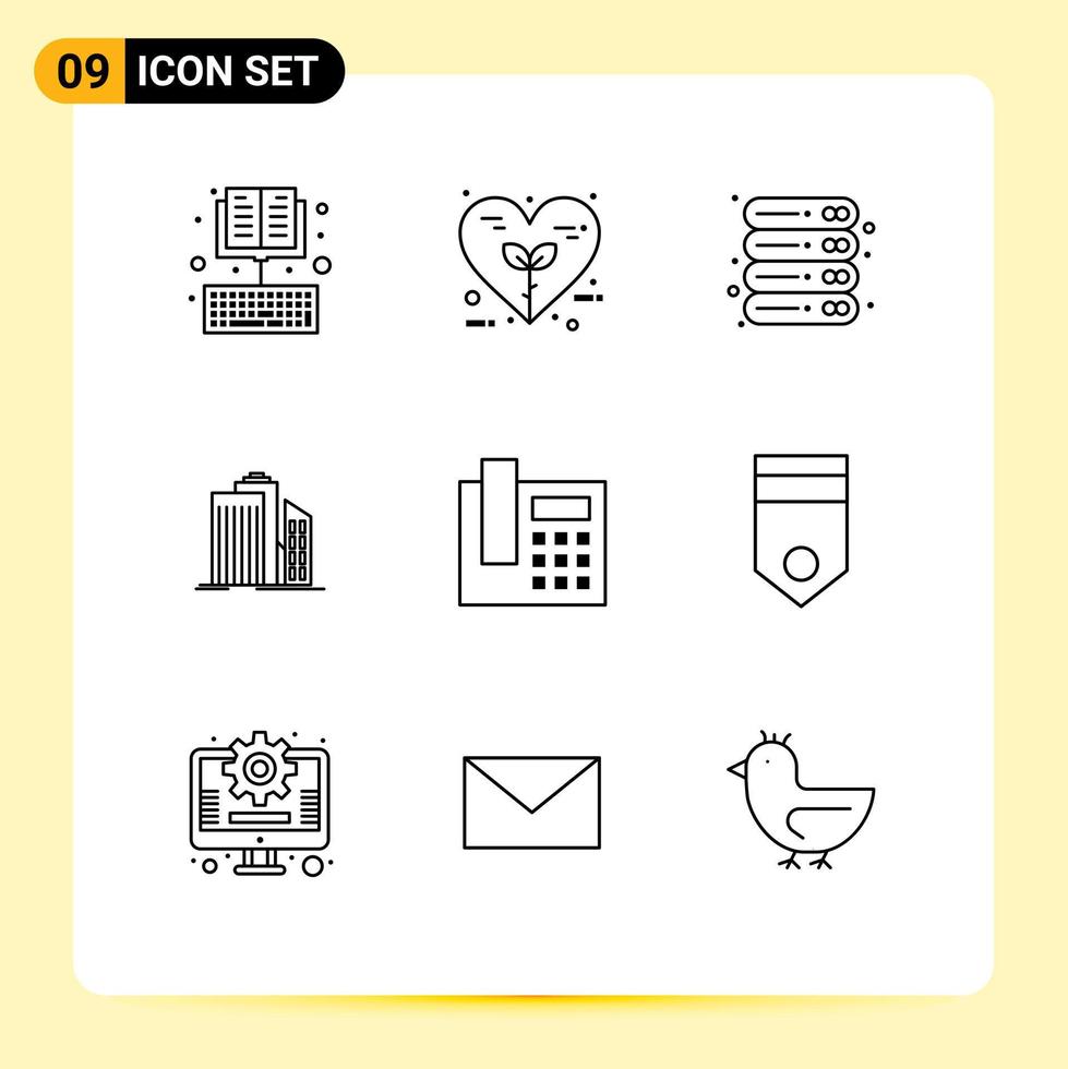 paquete de iconos vectoriales de stock de 9 signos y símbolos de línea para edificios rascacielos oficina de almacenamiento de amor elementos de diseño vectorial editables vector