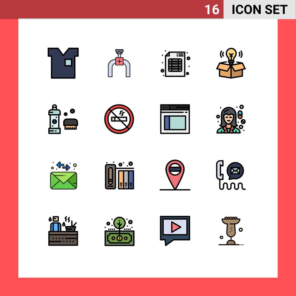 User Interface Pack of 16 Basic Flat Color Filled Lines of bath idea line bulb business Editable Creative Vector Design Elements