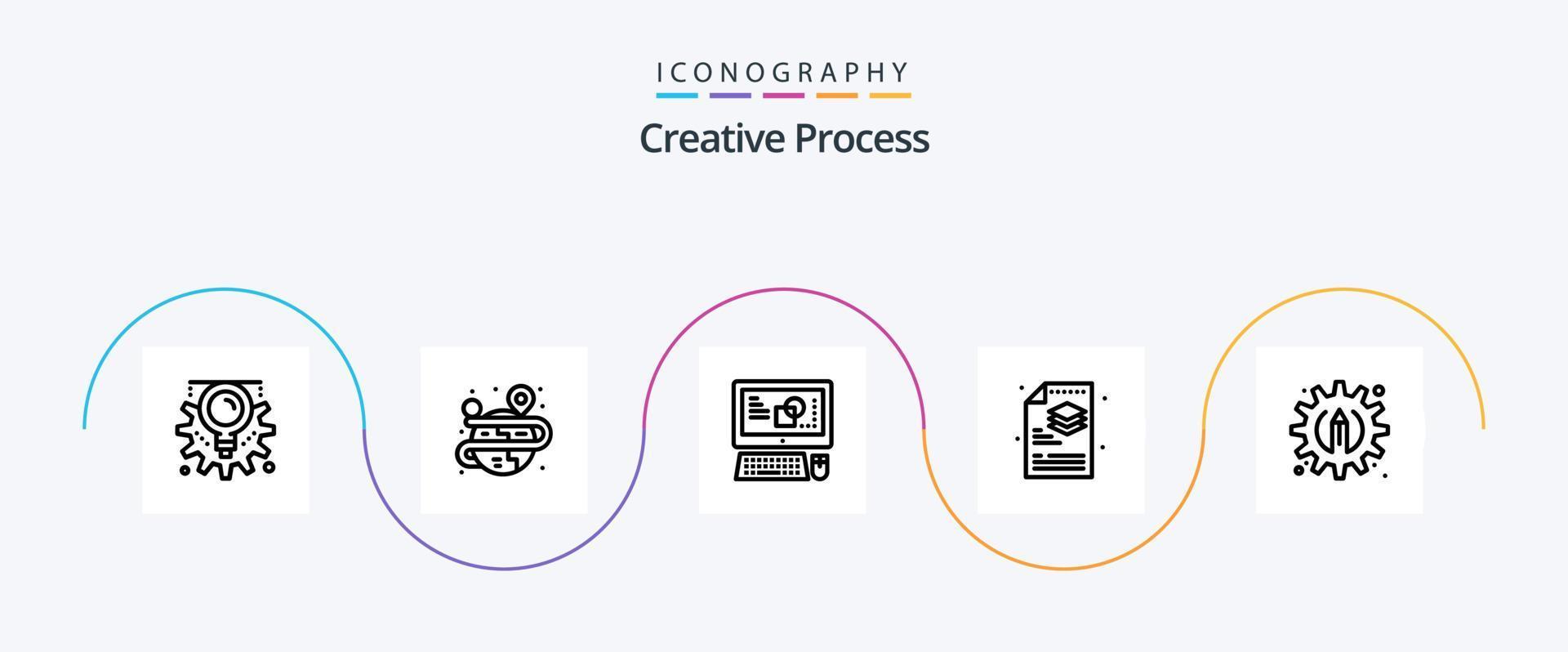 Creative Process Line 5 Icon Pack Including process. s. computer. file. creative vector