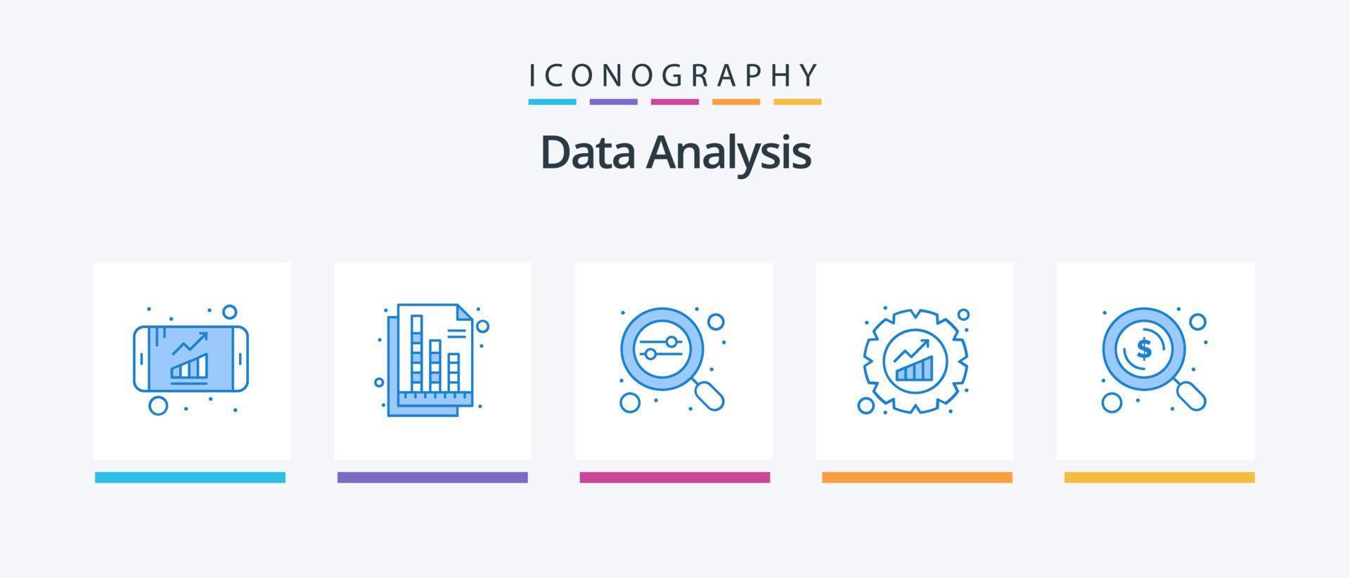 Data Analysis Blue 5 Icon Pack Including dollar. seo. search. gear. web. Creative Icons Design vector