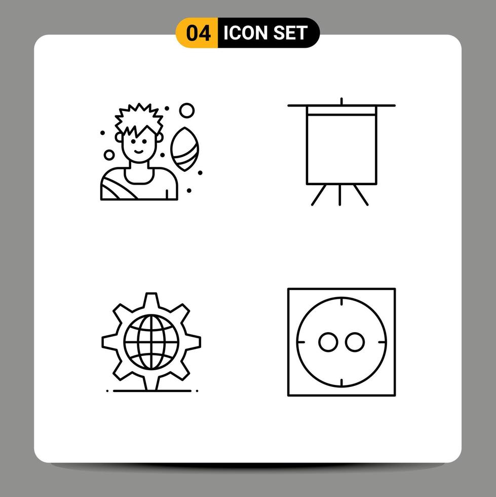 4 Creative Icons Modern Signs and Symbols of rugby player setting art gear socket Editable Vector Design Elements