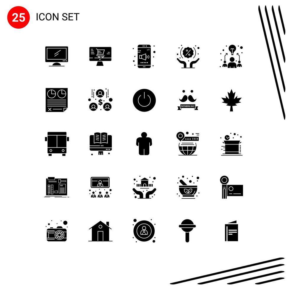 conjunto de 25 iconos de interfaz de usuario modernos signos de símbolos para elementos de diseño de vector editables de porcentaje de descuento de aplicación de compra de ideas
