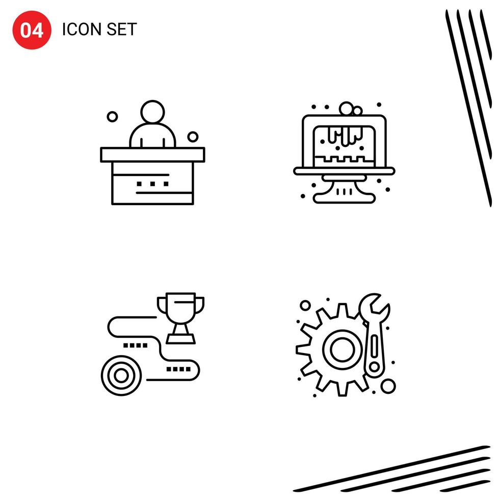4 Universal Line Signs Symbols of classroom achievement student birthday success Editable Vector Design Elements