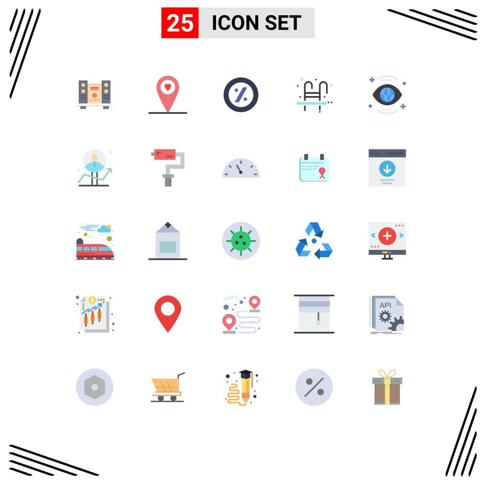 25 User Interface Flat Color Pack of modern Signs and Symbols of view global price eye swimming Editable Vector Design Elements