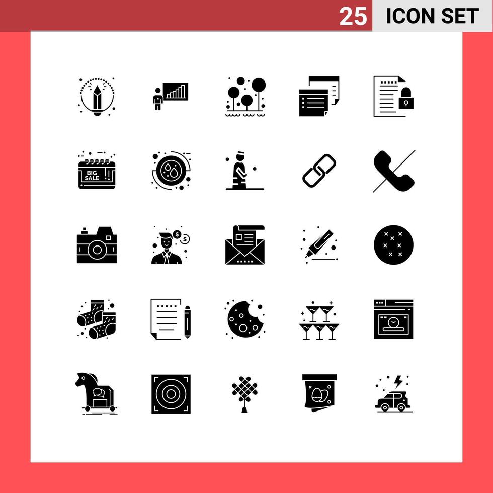 25 Solid Glyph concept for Websites Mobile and Apps reminder paper camping notes tree Editable Vector Design Elements