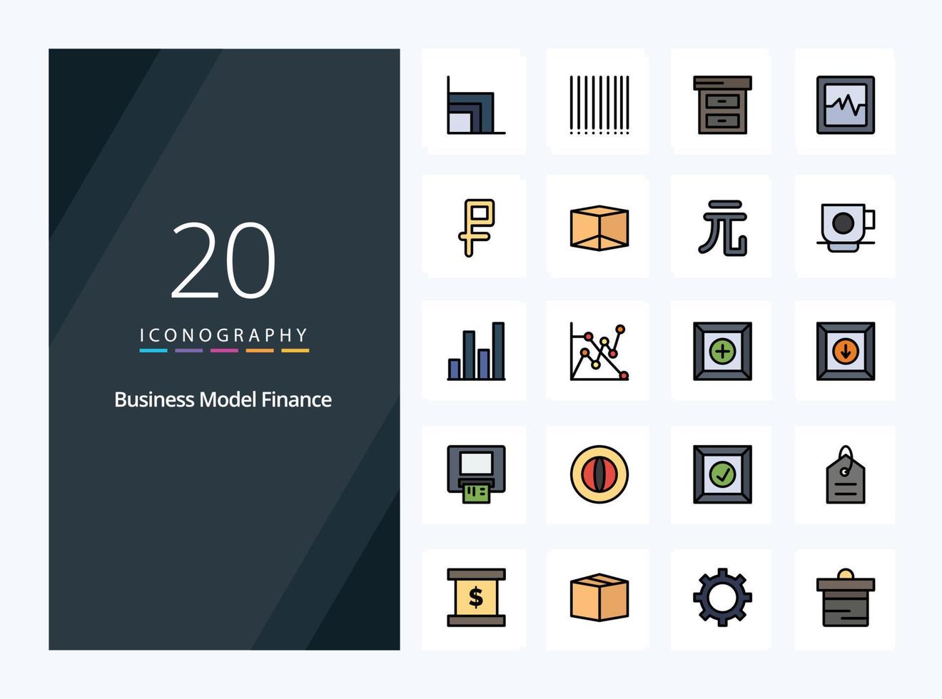 20 icono lleno de línea financiera para presentación vector
