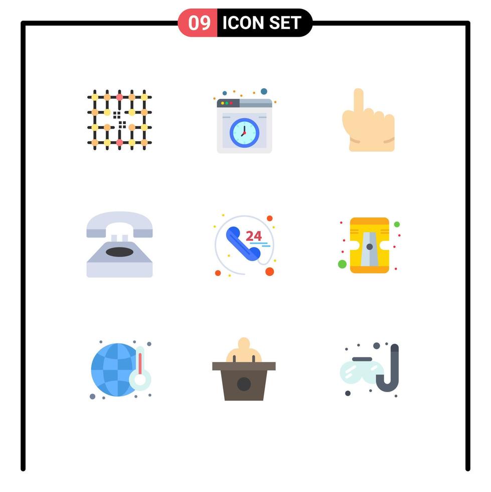 Mobile Interface Flat Color Set of 9 Pictograms of conversation contact online communication touch Editable Vector Design Elements