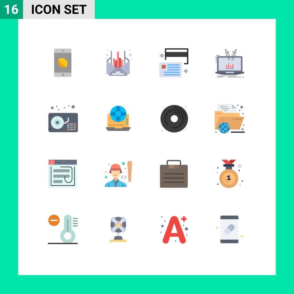 16 Universal Flat Colors Set for Web and Mobile Applications audio online card management analysis Editable Pack of Creative Vector Design Elements