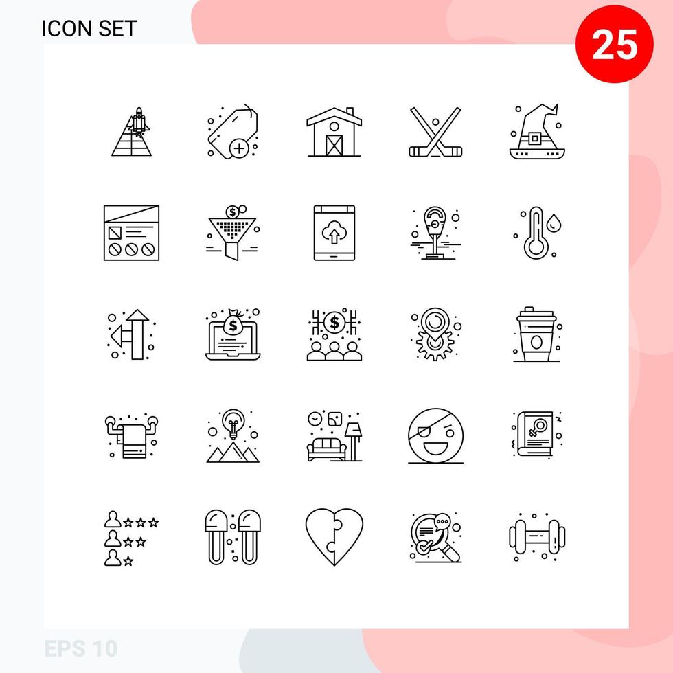 User Interface Pack of 25 Basic Lines of halloween sticks home stick hockey Editable Vector Design Elements