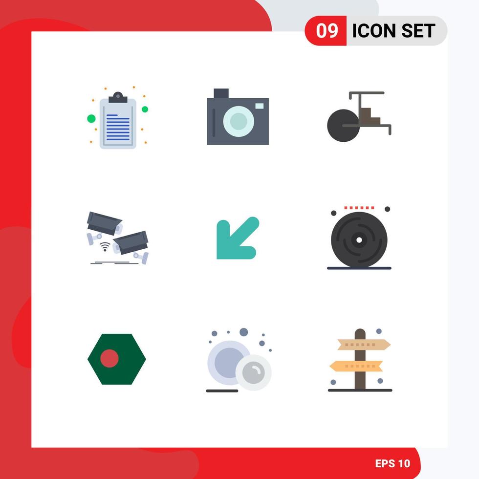 Modern Set of 9 Flat Colors and symbols such as down technology rickshaw surveillance camera Editable Vector Design Elements