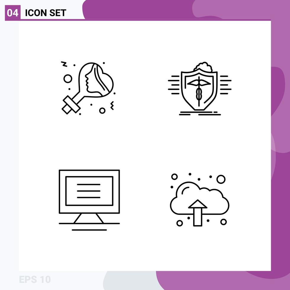 Line Pack of 4 Universal Symbols of gender monitor celebrate medical hardware Editable Vector Design Elements