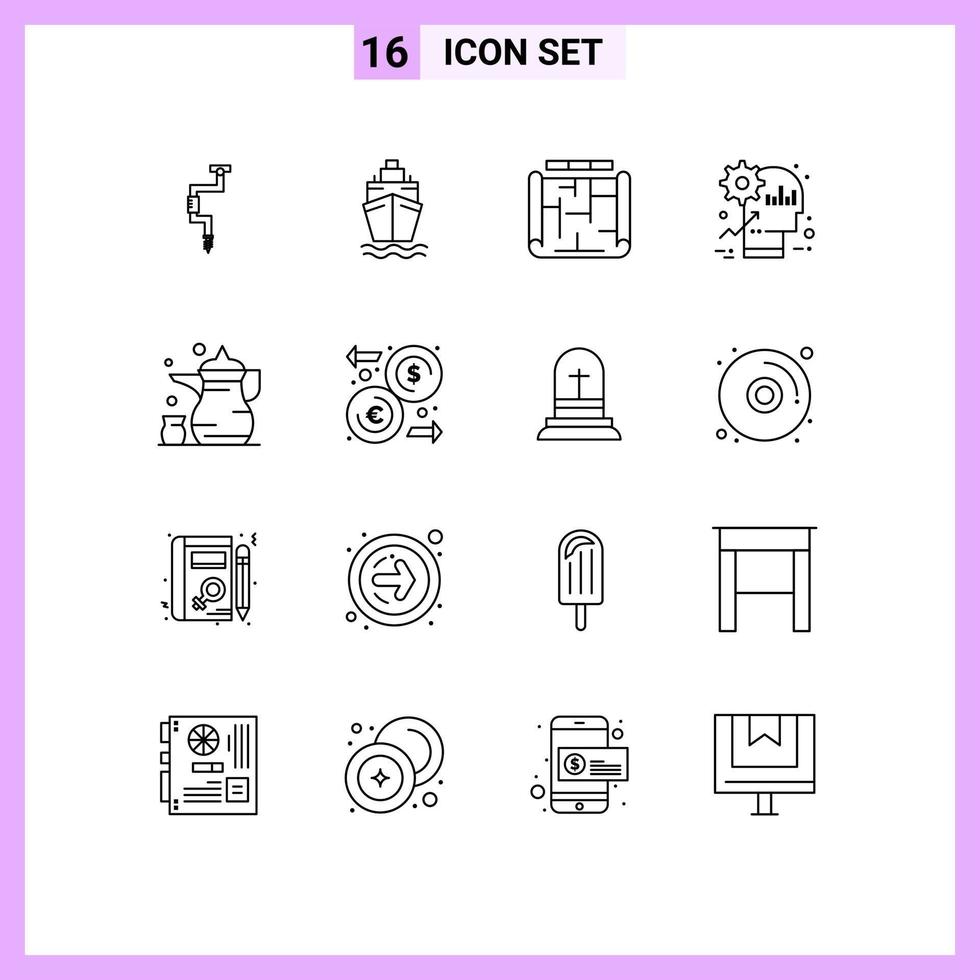 User Interface Pack of 16 Basic Outlines of abrahamic product architecture mind brain Editable Vector Design Elements