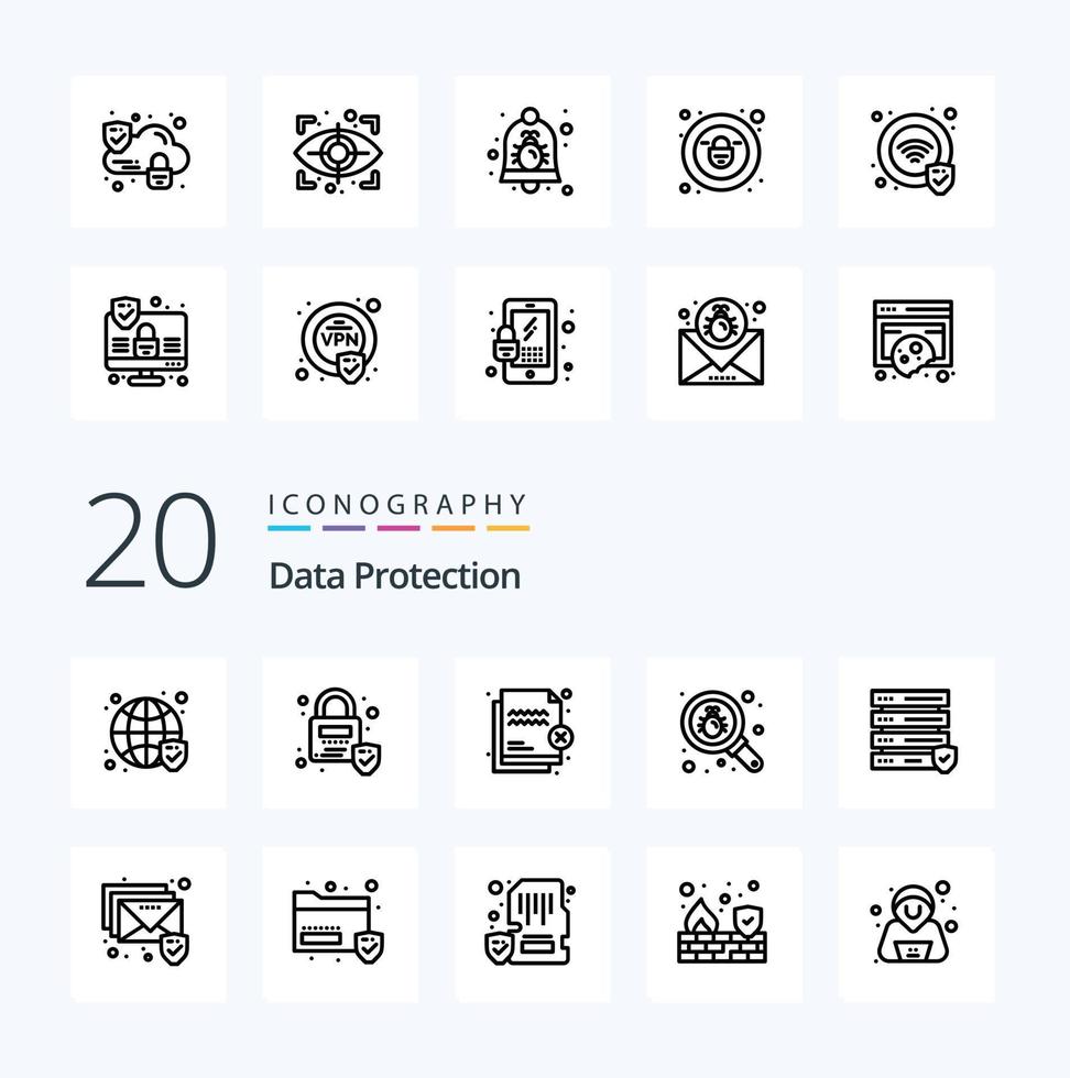 20 Data Protection Line icon Pack like security security file search bug vector