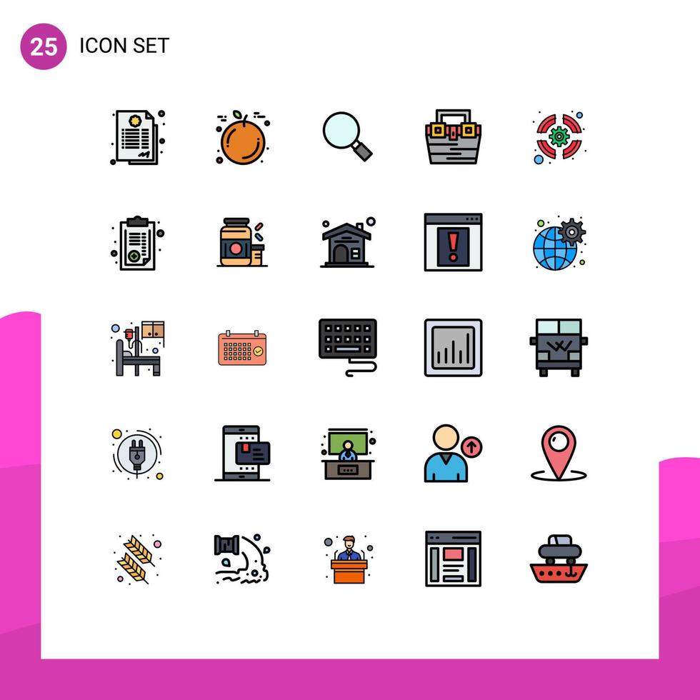 Filled line Flat Color Pack of 25 Universal Symbols of seo toolkit look material box Editable Vector Design Elements