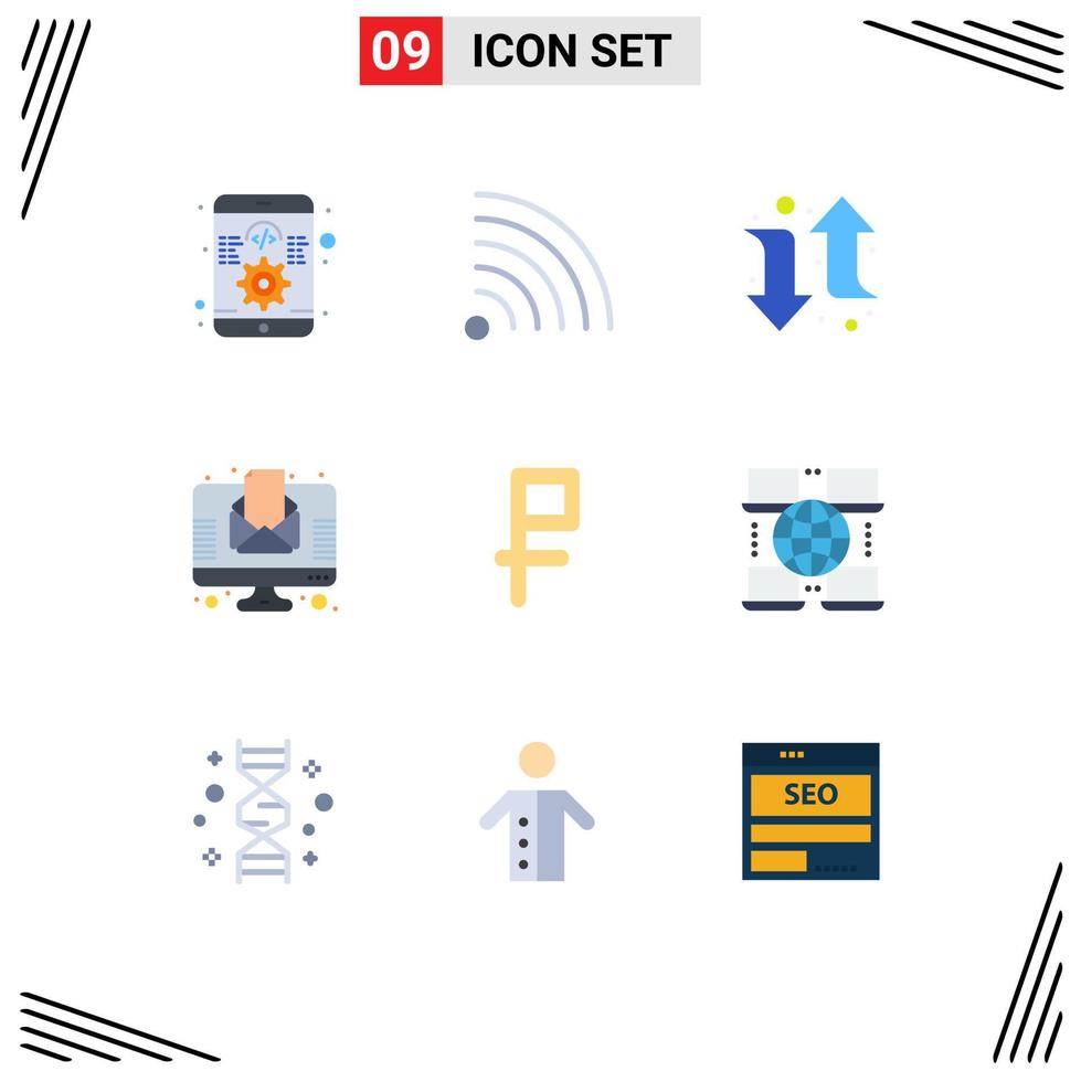 Editable Vector Line Pack of 9 Simple Flat Colors of internet money left currency newsletter Editable Vector Design Elements