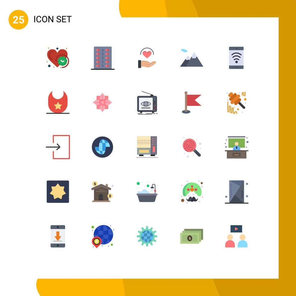 User Interface Pack of 25 Basic Flat Colors of beach mountains health mountain hand Editable Vector Design Elements