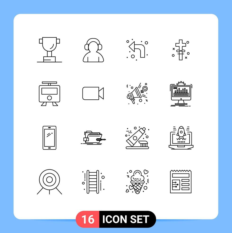 paquete de iconos de vectores de stock de 16 signos y símbolos de línea para trenes, mapas ascendentes, elementos de diseño de vectores editables sagrados
