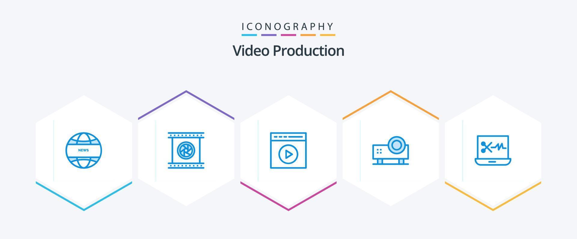 Video Production 25 Blue icon pack including slide projector. powerpoint presentation. special. multimedia. video play vector