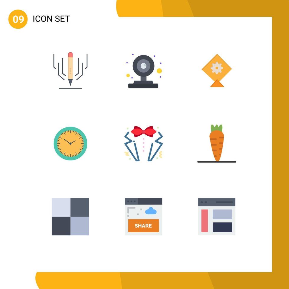 Pictogram Set of 9 Simple Flat Colors of suit heart kite bow minutes Editable Vector Design Elements