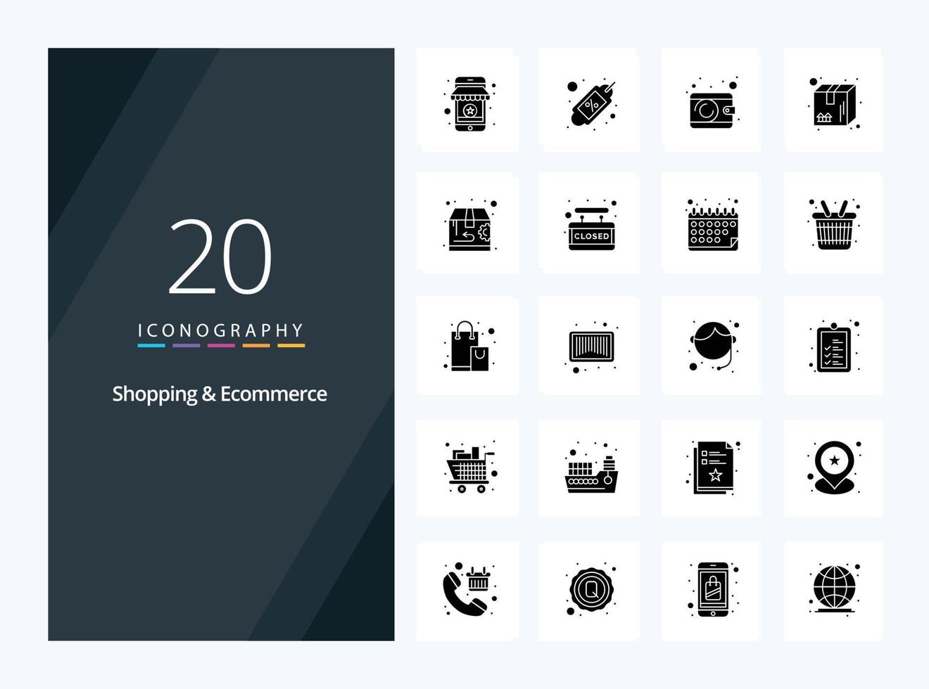 20 icono de glifo sólido de compras y comercio electrónico para presentación vector