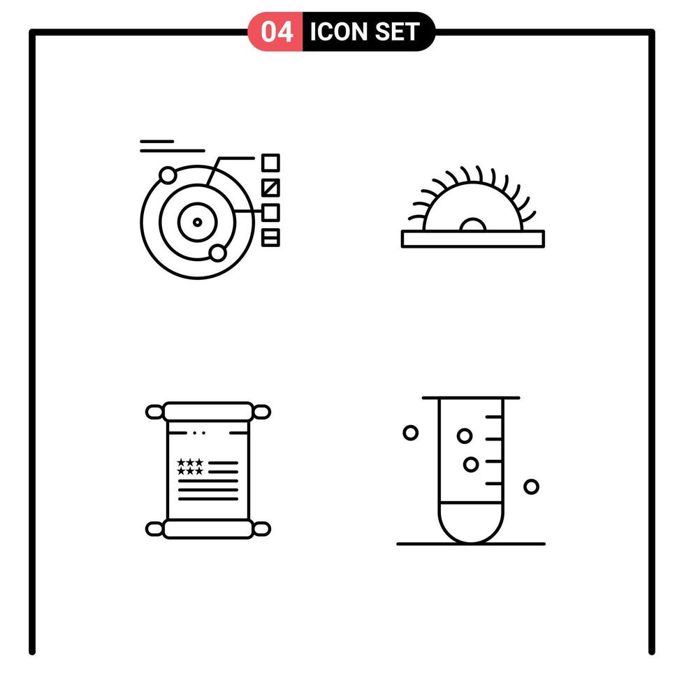 4 Universal Line Signs Symbols of data scroll planetary saw american Editable Vector Design Elements