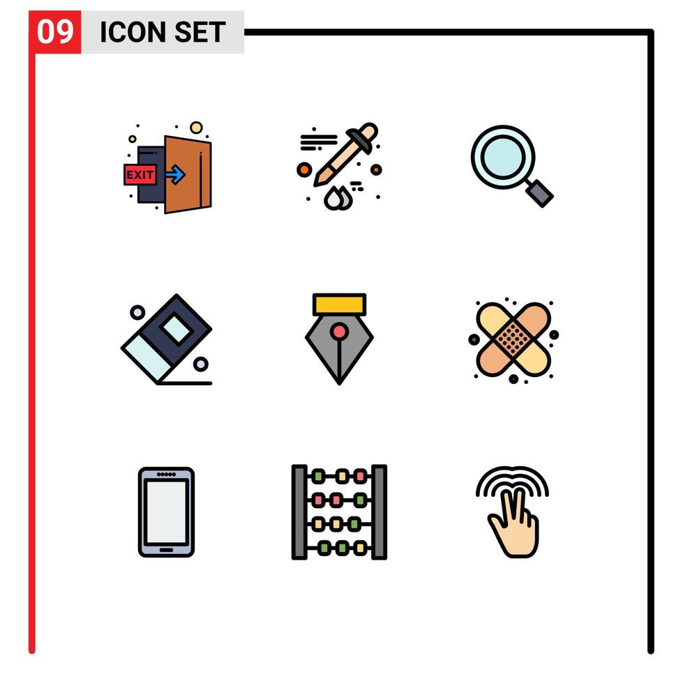 Stock Vector Icon Pack of 9 Line Signs and Symbols for care pen magnifier editor eraser Editable Vector Design Elements