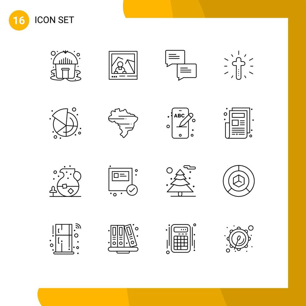 Group of 16 Outlines Signs and Symbols for share market communication chart cross Editable Vector Design Elements