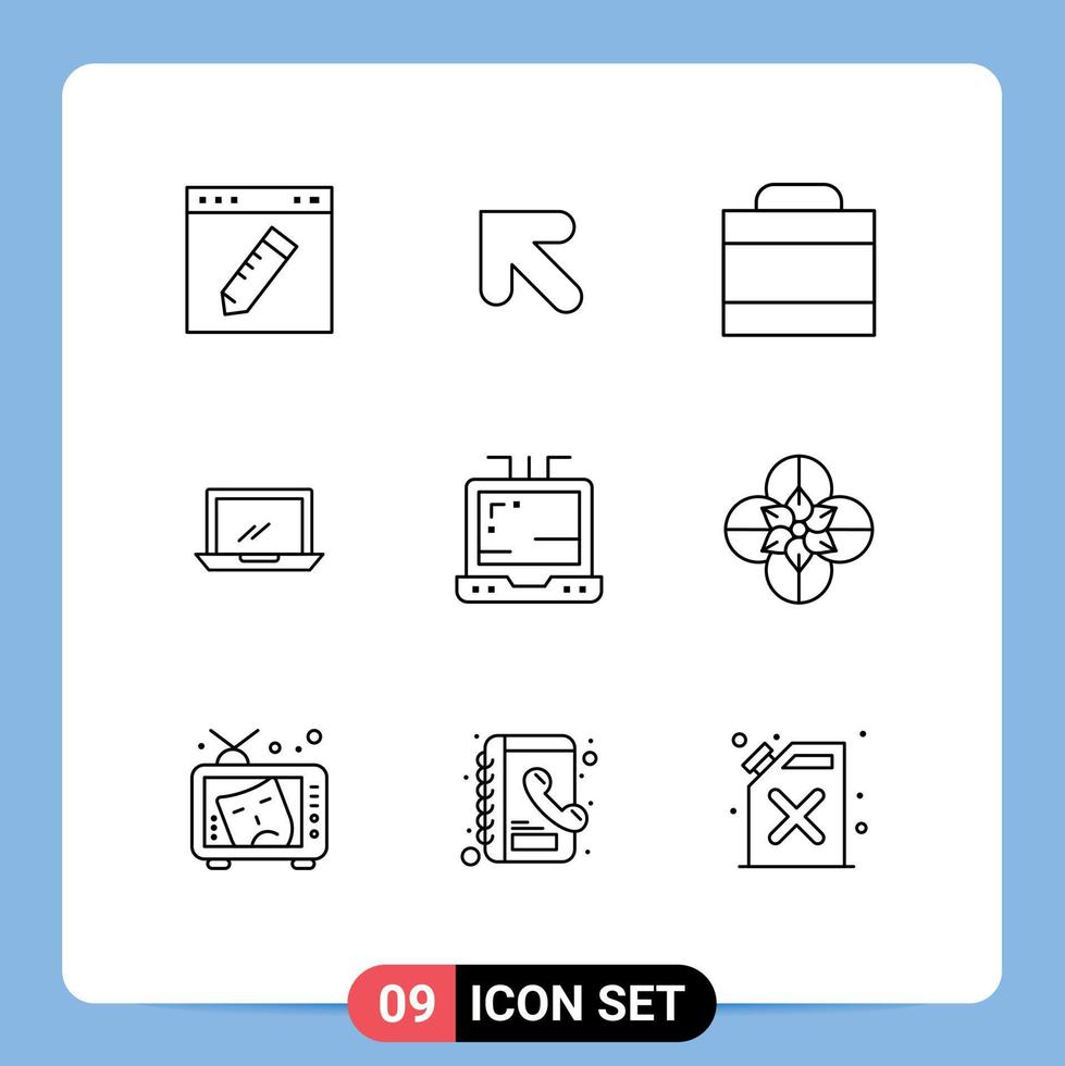 Group of 9 Outlines Signs and Symbols for office pc case hardware desktop Editable Vector Design Elements