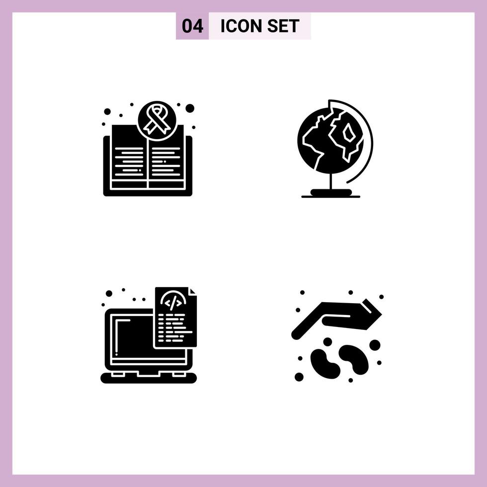 Editable Vector Line Pack of 4 Simple Solid Glyphs of awareness device day globe files Editable Vector Design Elements