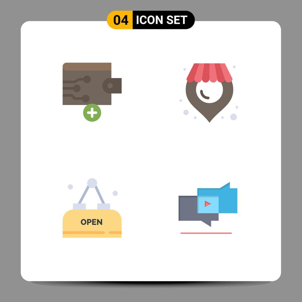 4 Universal Flat Icon Signs Symbols of business open location drink marketing Editable Vector Design Elements