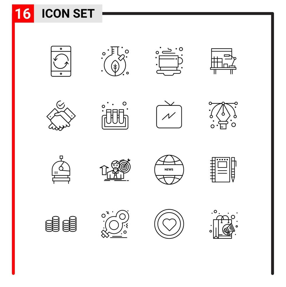 User Interface Pack of 16 Basic Outlines of table desk seed workplace tea Editable Vector Design Elements