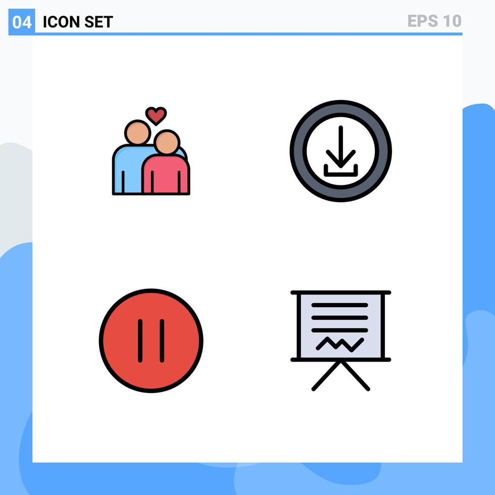 Stock Vector Icon Pack of 4 Line Signs and Symbols for couple control heart download pause Editable Vector Design Elements