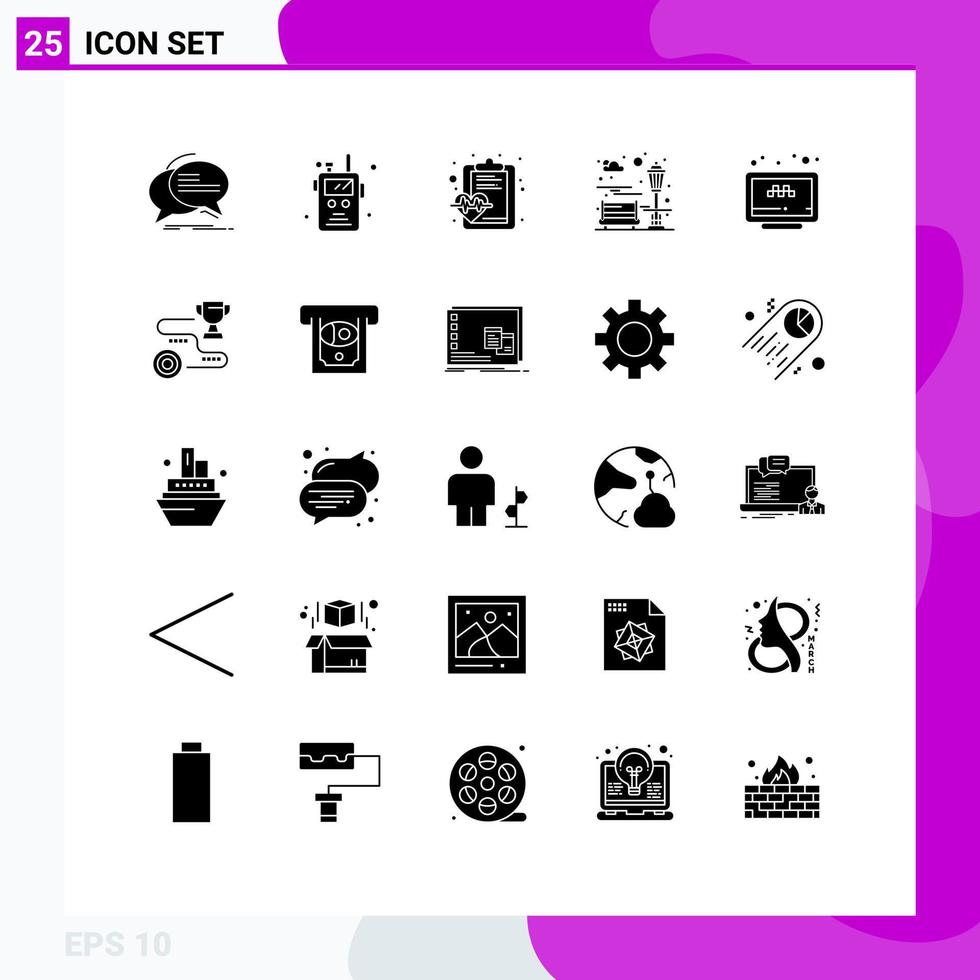 grupo universal de símbolos de iconos de 25 glifos sólidos modernos de elementos de diseño de vectores editables médicos de la ciudad de incendios del parque en línea