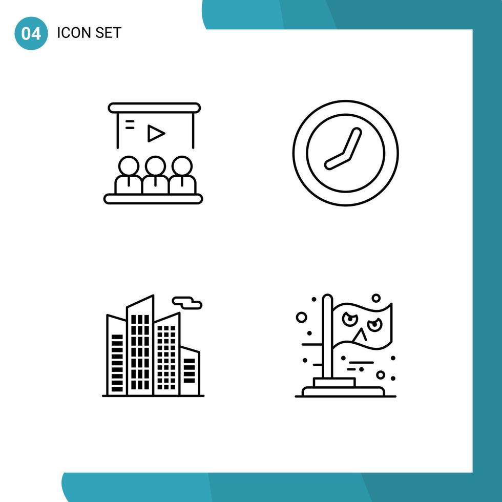 Group of 4 Filledline Flat Colors Signs and Symbols for presentation office team time flag Editable Vector Design Elements