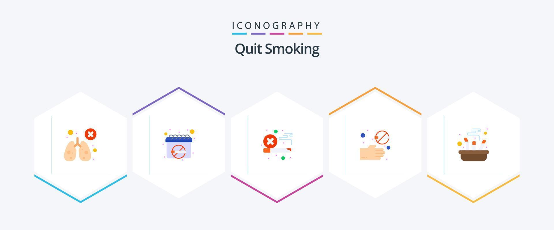 Quit Smoking 25 Flat icon pack including smoke. forbidden. schedule. cross. cigarette vector