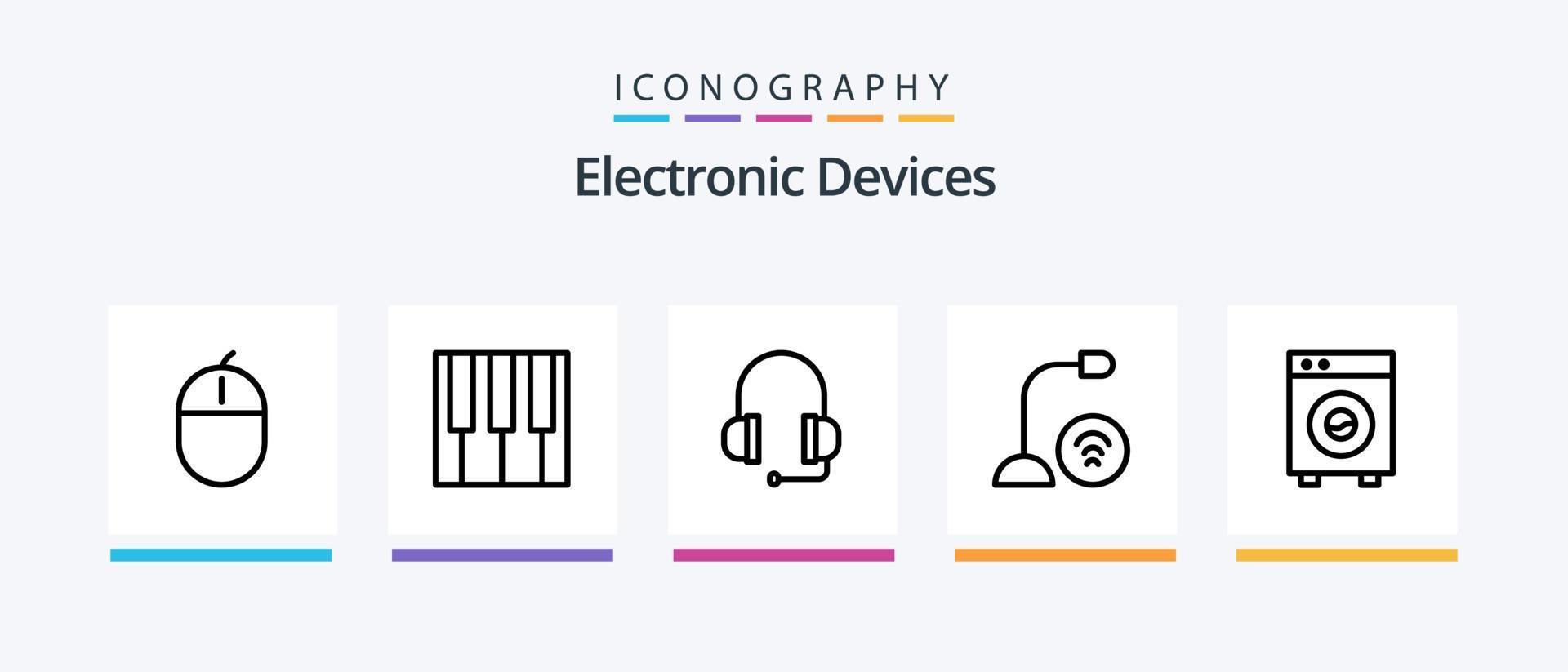 Devices Line 5 Icon Pack Including hardware. devices. gadget. cord. record. Creative Icons Design vector