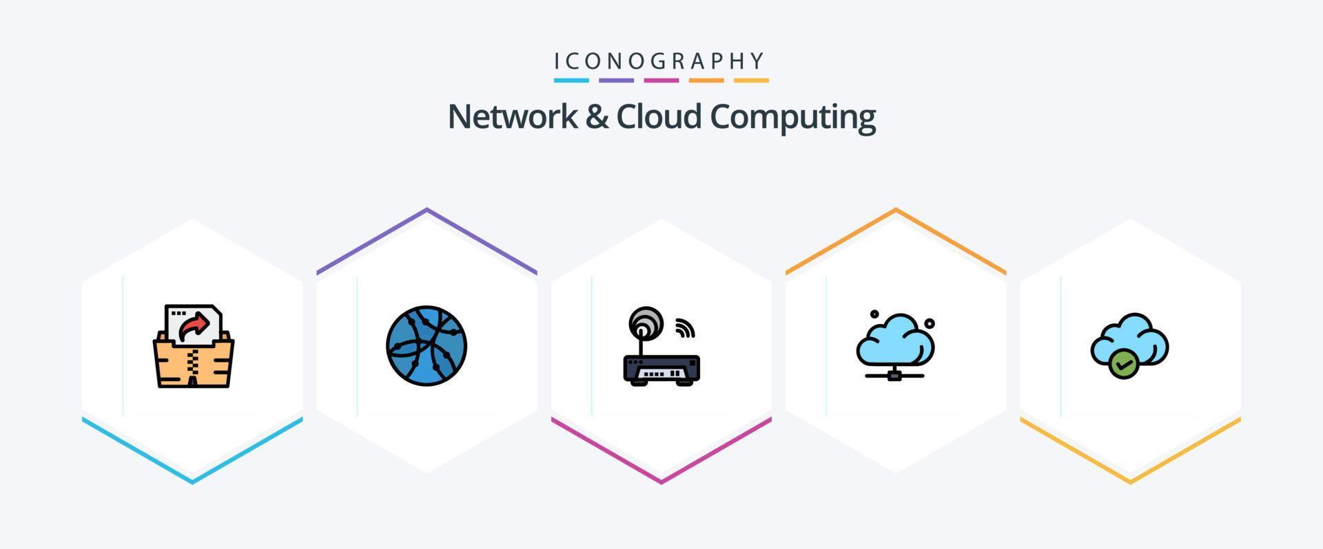 Network And Cloud Computing 25 FilledLine icon pack including safe. technology. electronic. server. data vector