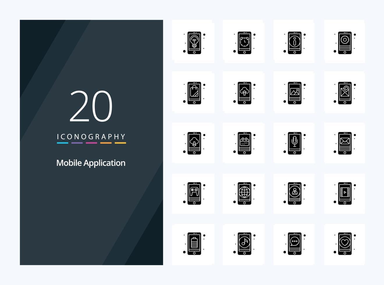 20 Mobile Application Solid Glyph icon for presentation vector