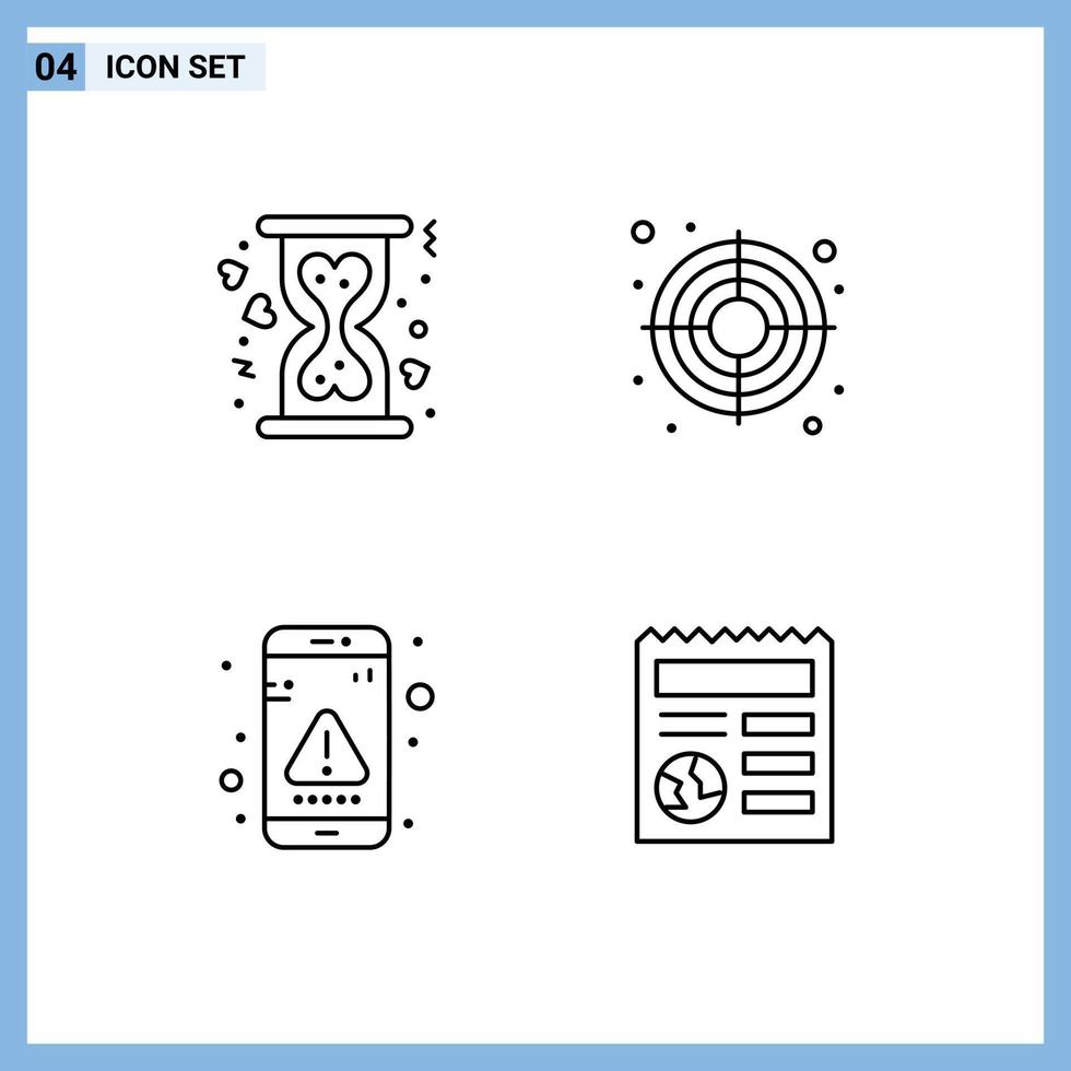Set of 4 Commercial Filledline Flat Colors pack for charity interaction hourglass target message Editable Vector Design Elements