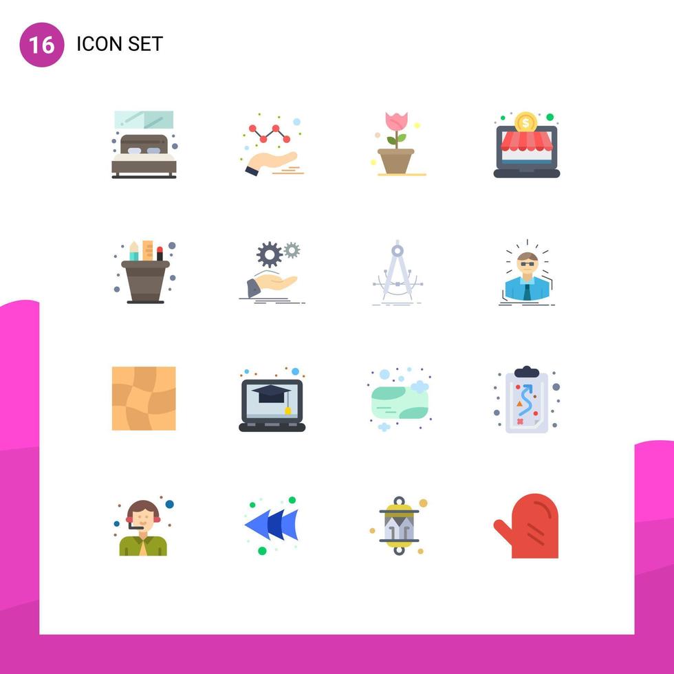 conjunto de 16 iconos de interfaz de usuario modernos signos de símbolos para lápiz pote pluma inversión empresarial floral paquete editable de elementos de diseño de vectores creativos