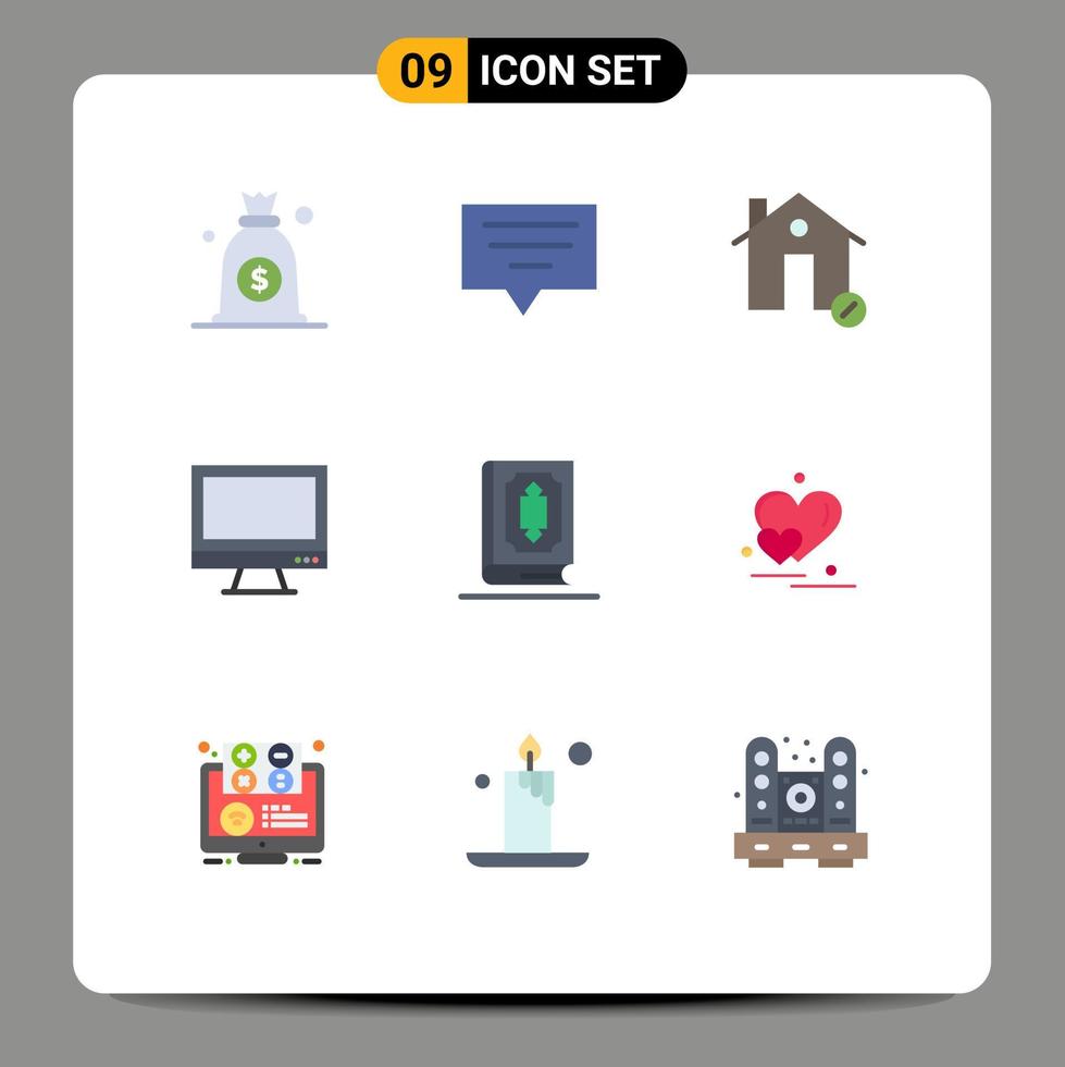 Group of 9 Flat Colors Signs and Symbols for book pc estate imac monitor Editable Vector Design Elements