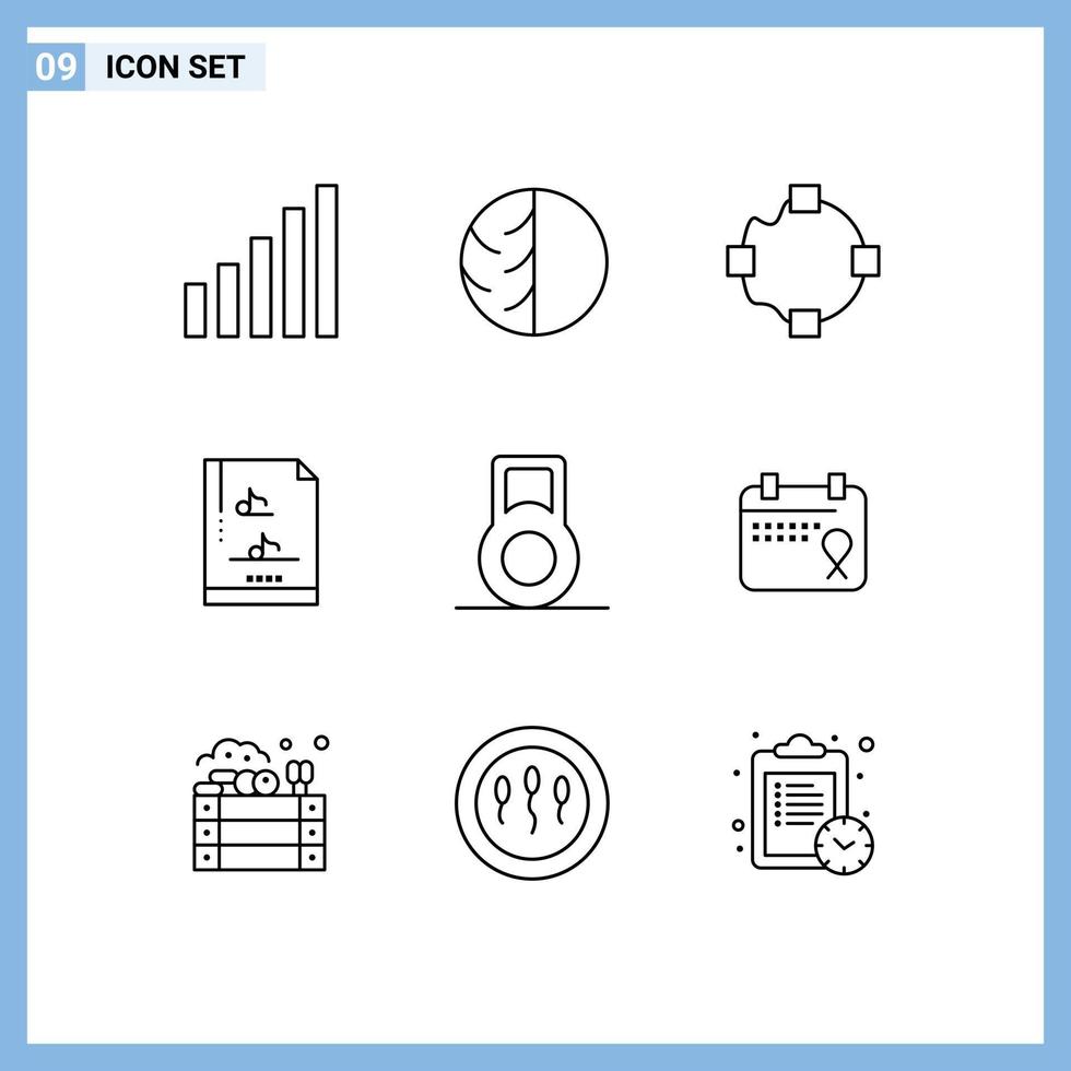 Modern Set of 9 Outlines and symbols such as calendar multimedia skin music shape Editable Vector Design Elements